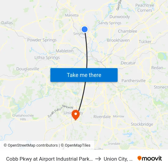 Cobb Pkwy at Airport Industrial Park Dr to Union City, GA map