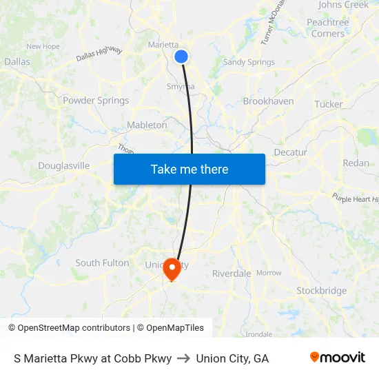 S Marietta Pkwy at Cobb Pkwy to Union City, GA map