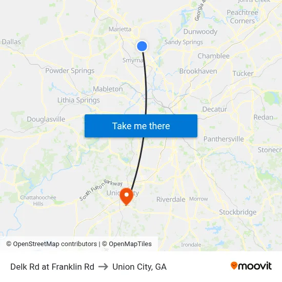 Delk Rd at Franklin Rd to Union City, GA map