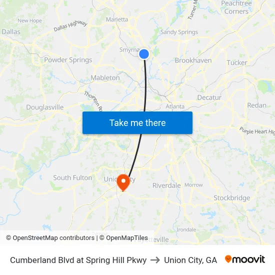 Cumberland Blvd at Spring Hill Pkwy to Union City, GA map