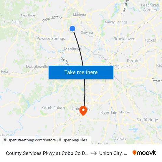 County Services Pkwy at Cobb Co Dot to Union City, GA map