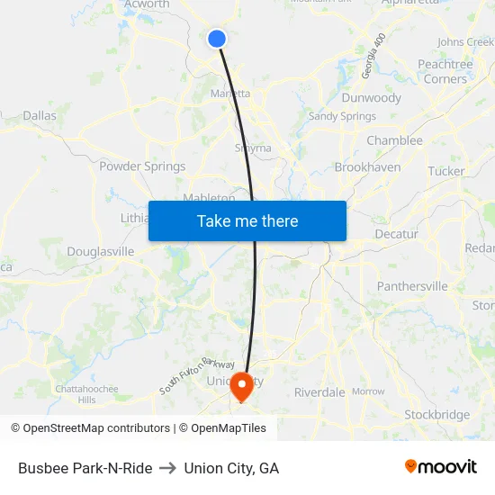 Busbee Park-N-Ride to Union City, GA map