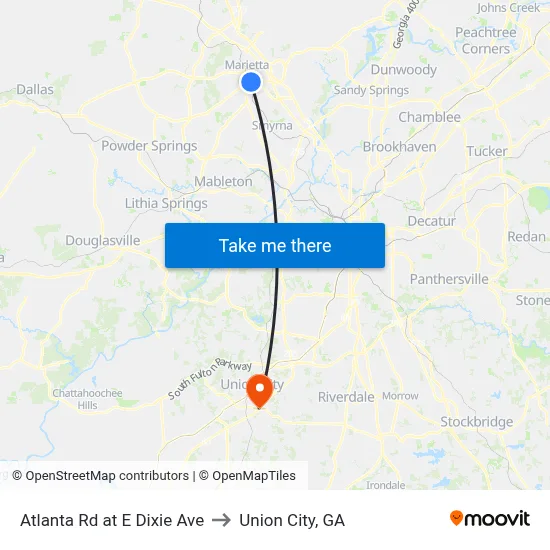Atlanta Rd at E Dixie Ave to Union City, GA map