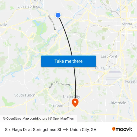 Six Flags Dr at Springchase St to Union City, GA map