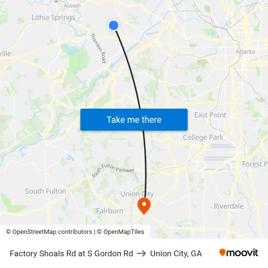 Factory Shoals Rd at S Gordon Rd to Union City, GA map