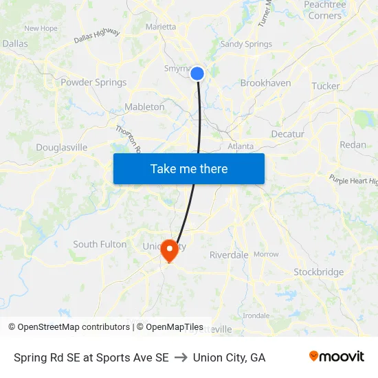 Spring Rd SE at Sports Ave SE to Union City, GA map