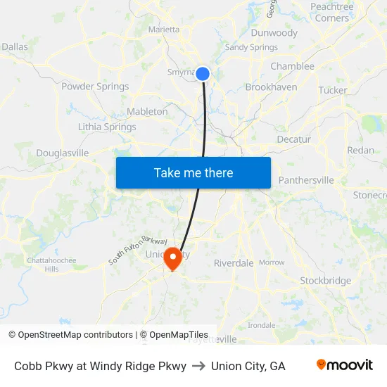 Cobb Pkwy at Windy Ridge Pkwy to Union City, GA map