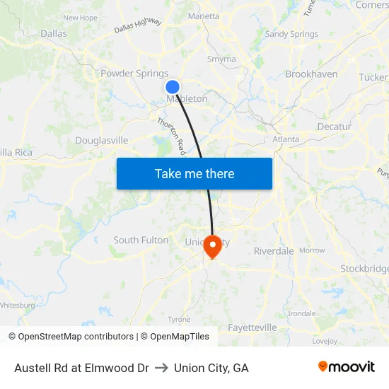 Austell Rd at Elmwood Dr to Union City, GA map