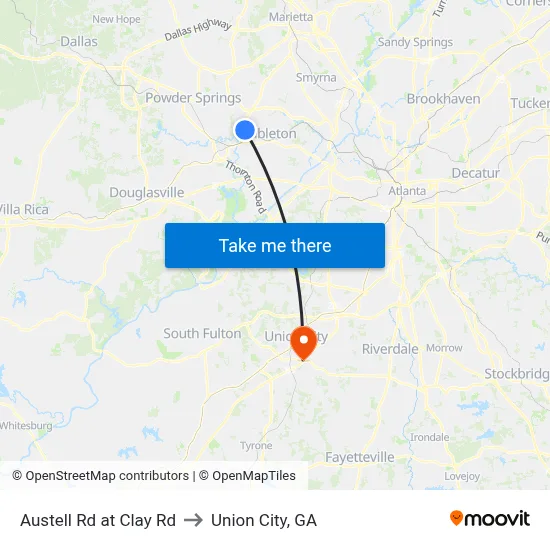 Austell Rd at Clay Rd to Union City, GA map