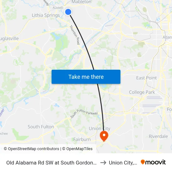 Old Alabama Rd SW at South Gordon Rd SW to Union City, GA map