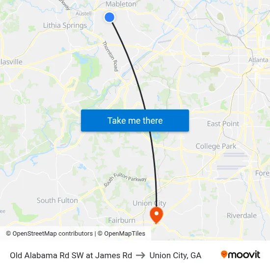 Old Alabama Rd SW at James Rd to Union City, GA map