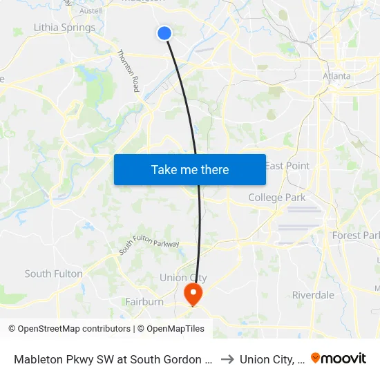 Mableton Pkwy SW at South Gordon Rd SW to Union City, GA map