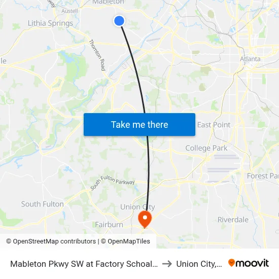 Mableton Pkwy SW at Factory Schoals Rd S to Union City, GA map