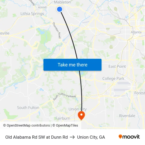 Old Alabama Rd SW at Dunn Rd to Union City, GA map