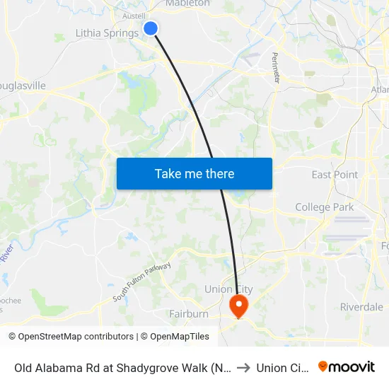 Old Alabama Rd at Shadygrove Walk (Not 25 Timepoin to Union City, GA map