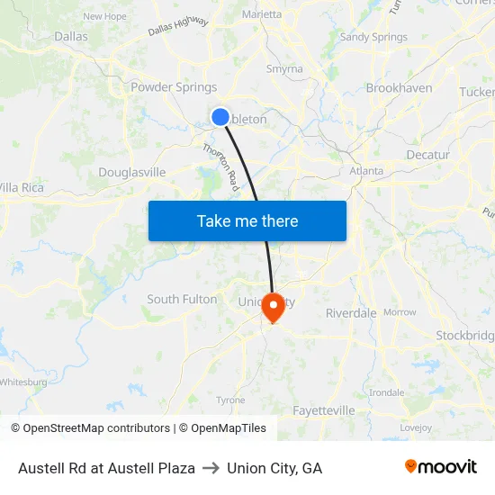 Austell Rd at Austell Plaza to Union City, GA map