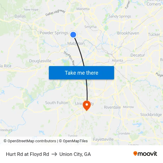 Hurt Rd at Floyd Rd to Union City, GA map