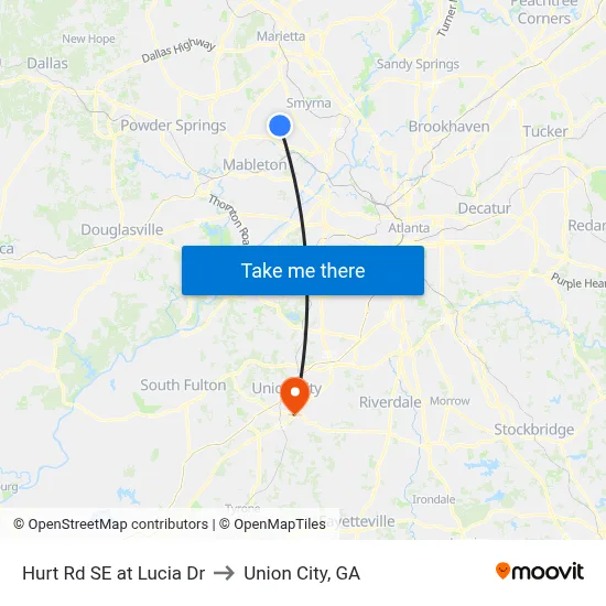 Hurt Rd SE at Lucia Dr to Union City, GA map