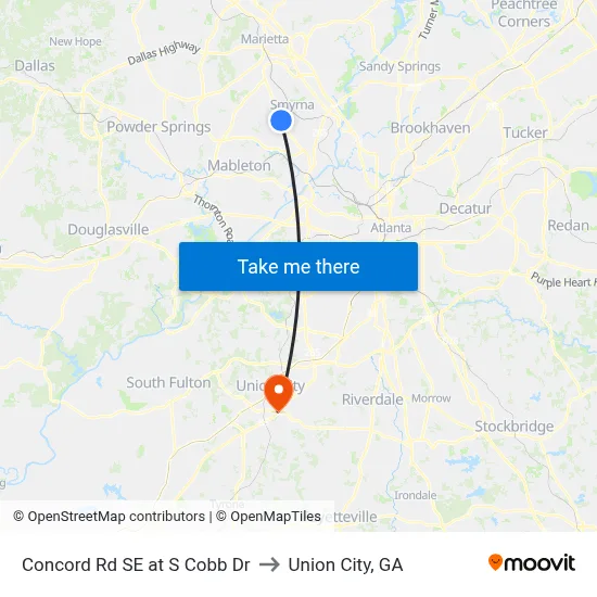 Concord Rd SE at S Cobb Dr to Union City, GA map