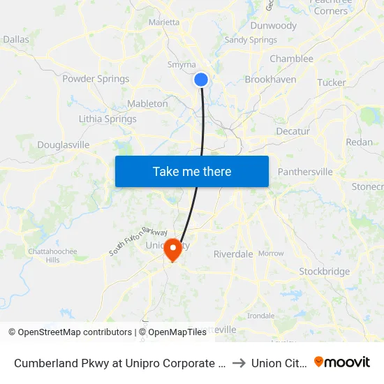 Cumberland Pkwy at Unipro Corporate Office / Kaise to Union City, GA map