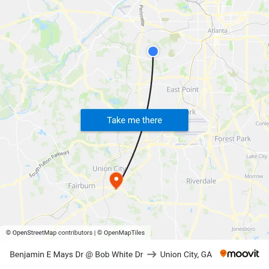 Benjamin E Mays Dr @ Bob White Dr to Union City, GA map