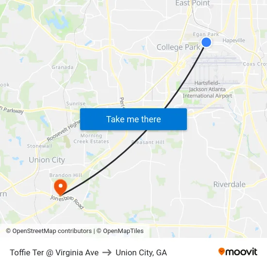 Toffie Ter @ Virginia Ave to Union City, GA map