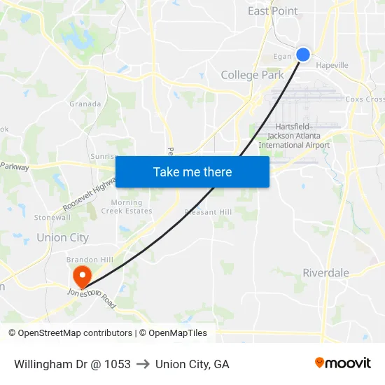 Willingham Dr @ 1053 to Union City, GA map