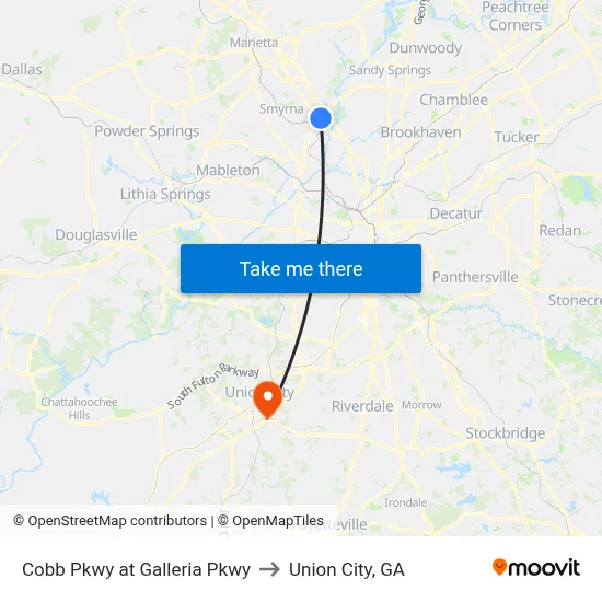 Cobb Pkwy at Galleria Pkwy to Union City, GA map