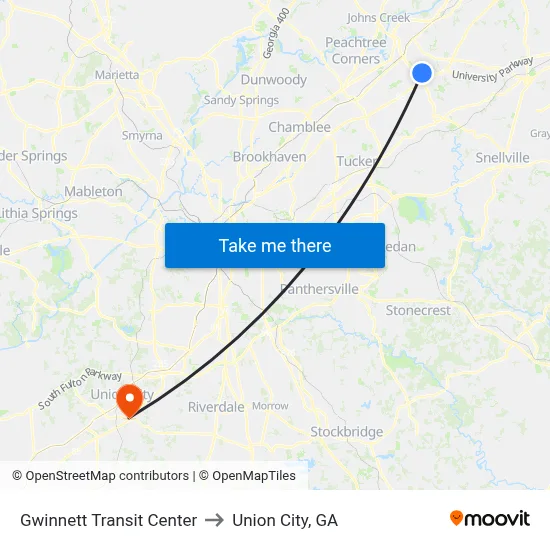 Gwinnett Transit Center to Union City, GA map