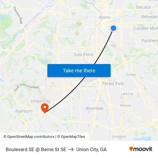 Boulevard SE @ Berne St SE to Union City, GA map