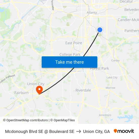 Mcdonough Blvd SE @ Boulevard SE to Union City, GA map