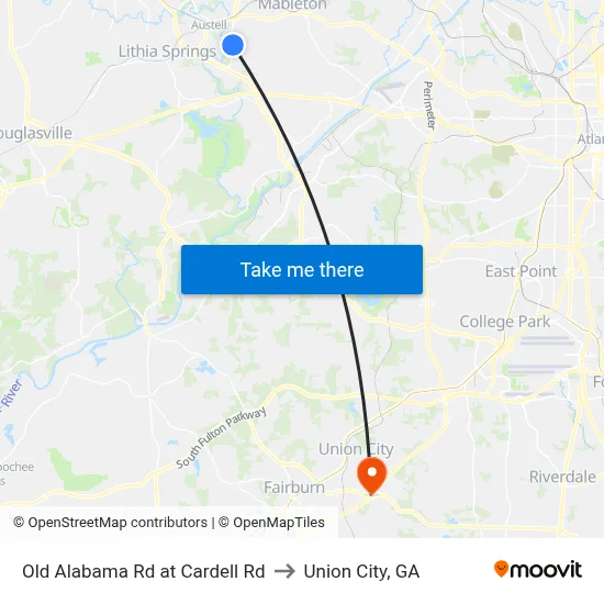 Old Alabama Rd at Cardell Rd to Union City, GA map