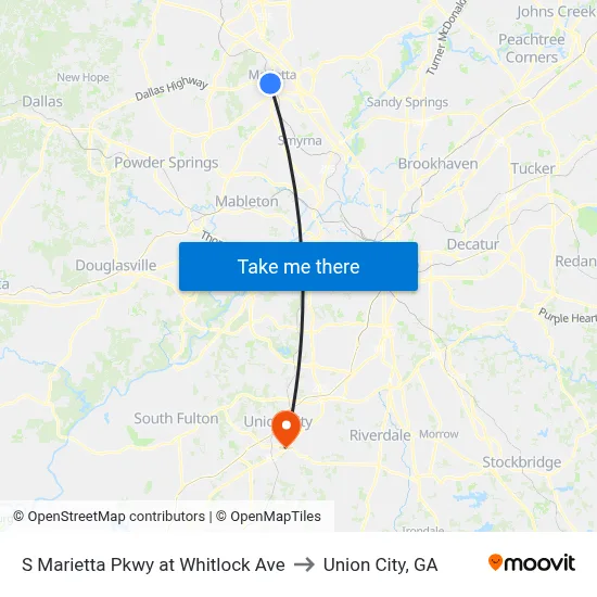 S Marietta Pkwy at Whitlock Ave to Union City, GA map