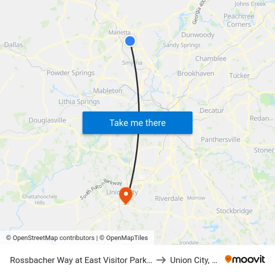 Rossbacher Way at East Visitor Parking to Union City, GA map
