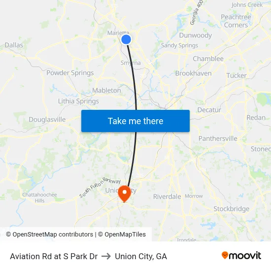 Aviation Rd at S Park Dr to Union City, GA map