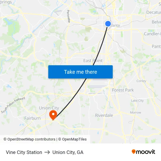 Vine City Station to Union City, GA map