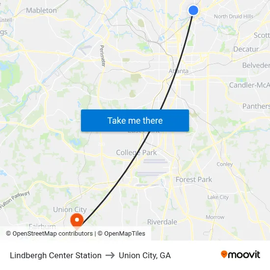 Lindbergh Center Station to Union City, GA map