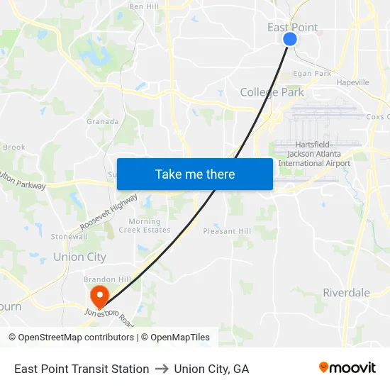East Point Transit Station to Union City, GA map