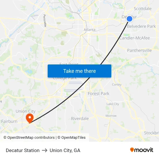 Decatur Station to Union City, GA map