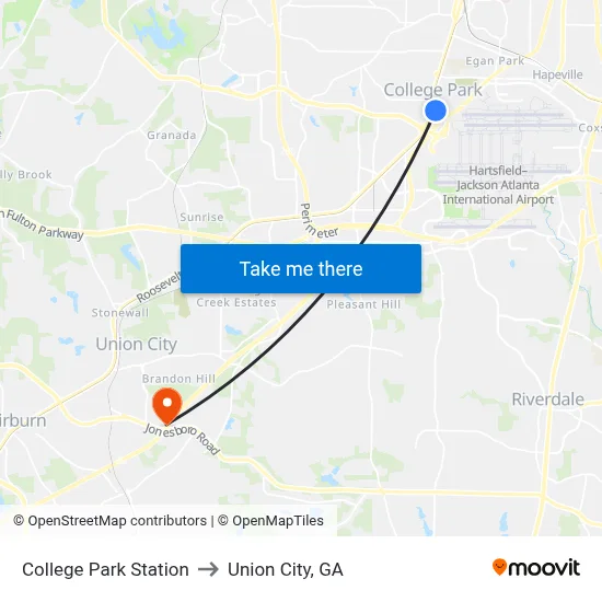 College Park Station to Union City, GA map