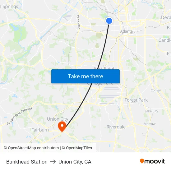 Bankhead Station to Union City, GA map