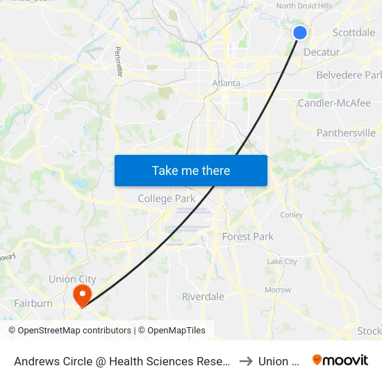 Andrews Circle @ Health Sciences Research Bldg (Southbound) to Union City, GA map