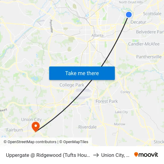 Uppergate @ Ridgewood (Tufts House) to Union City, GA map