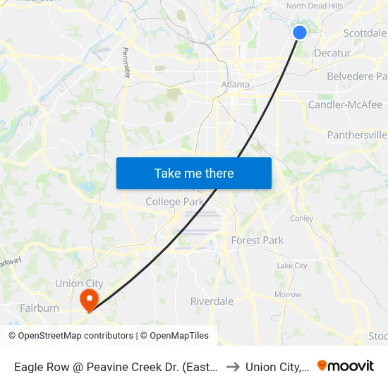 Eagle Row @ Peavine Creek Dr. (Eastbound) to Union City, GA map
