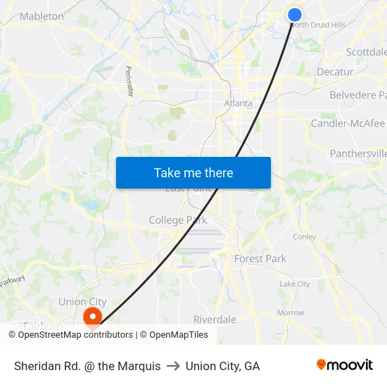 Sheridan Rd. @ the Marquis to Union City, GA map