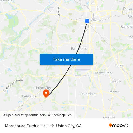 Morehouse Purdue Hall to Union City, GA map