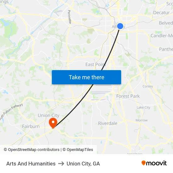 Arts And Humanities to Union City, GA map