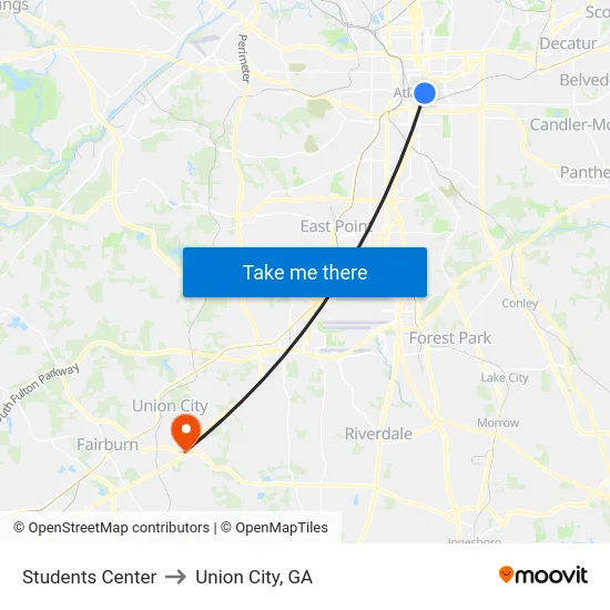 Students Center to Union City, GA map
