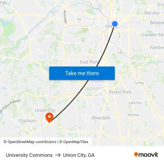 University Commons to Union City, GA map