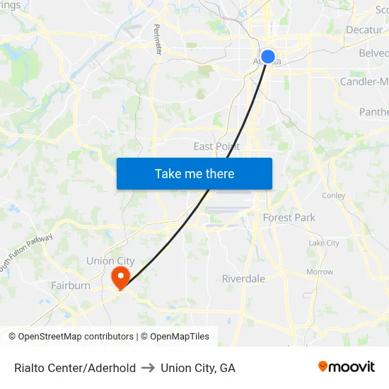 Rialto Center/Aderhold to Union City, GA map